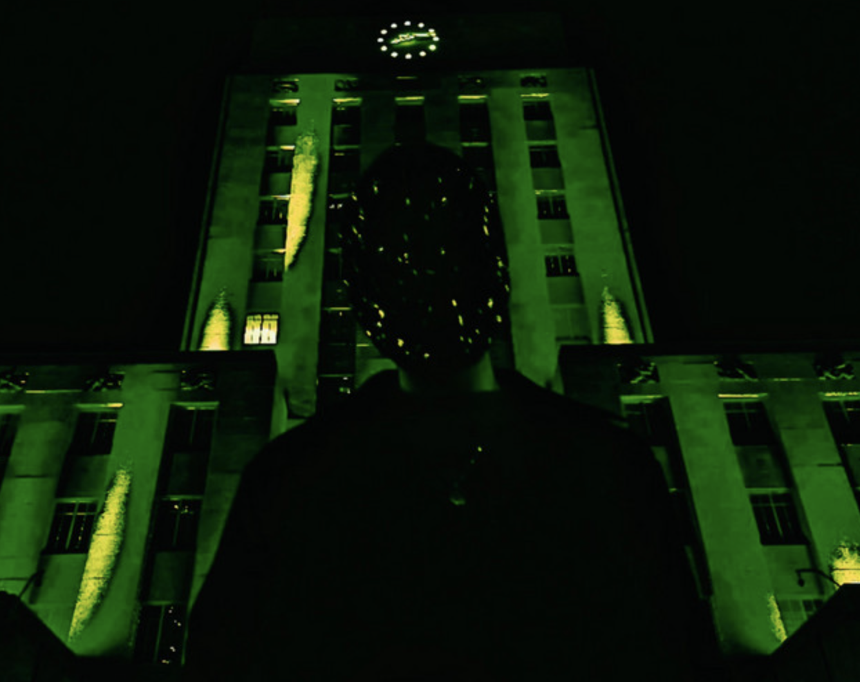 The Pharaoh silhouette against a monumental building